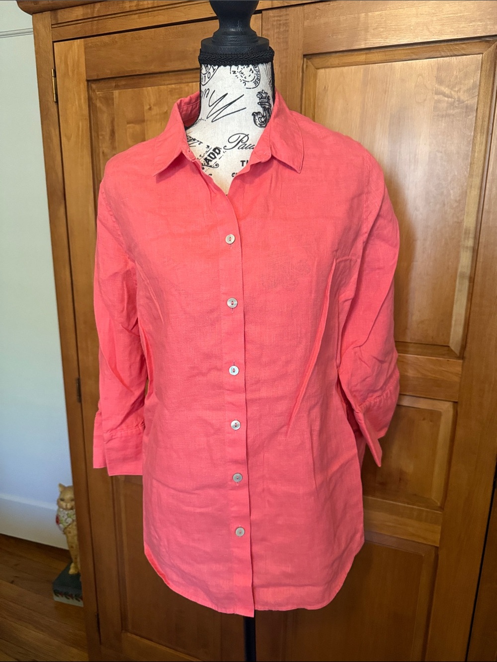 Chico's Coral Pink Button-Front Linen Blouse